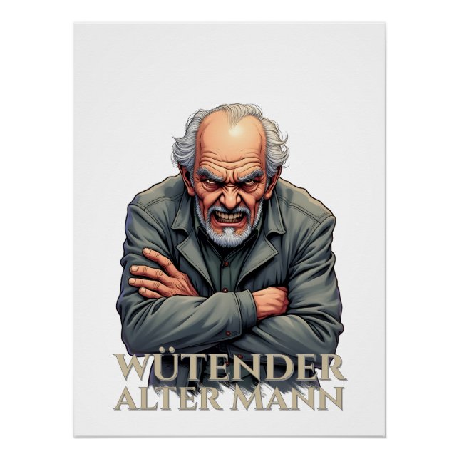 Wütender Alter Mann - Cartoon-Illustration Poster (Vorderseite)