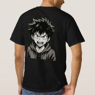 Wütender Anime-Kraftstoß – Fette Schwarz-Weiß-Mang T-Shirt