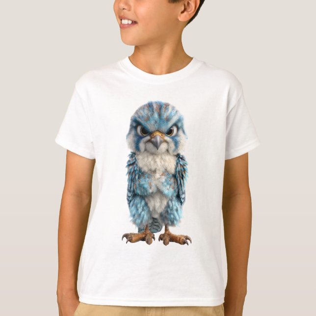 Wütender blauer Raptor-Vogel-Kinder T-Shirt (Vorderseite)