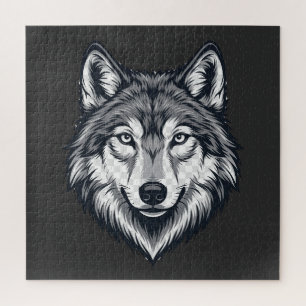 Wütender einsamer Wolf-Kopf-Grafik-Puzzle Puzzle