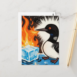 Wütender feuerspeiender Loon schmilzt Eisblock Postkarte
