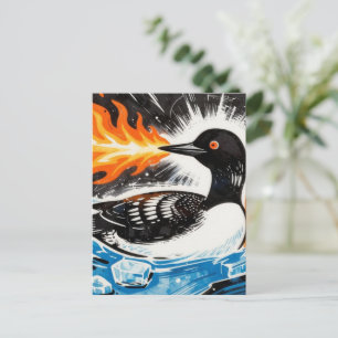 Wütender feuerspeiender MN-Taucher schmilzt Eissee Postkarte
