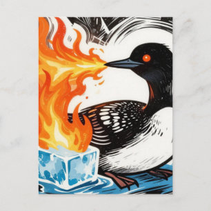 Wütender feuerspeiender Taucher, der Eis schmilzt Postkarte