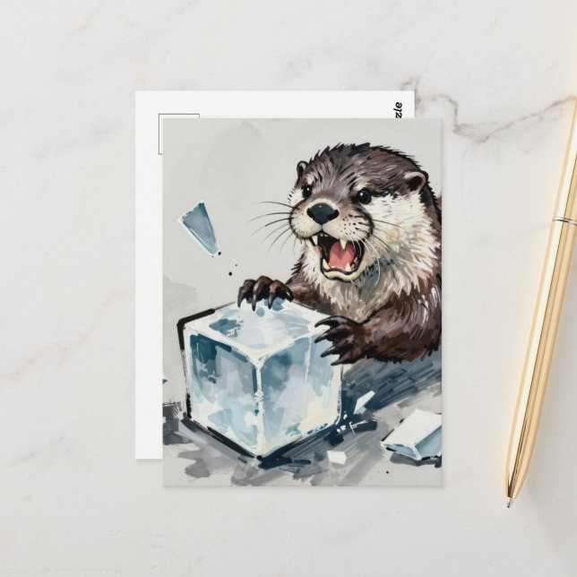 Wütender Otter bricht Eis Postkarte (Vorderseite/Rückseite Beispiel)