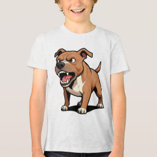 Wütender Pitbull-Cartoon-Hund braun fletscht die Z Tri-Blend Shirt