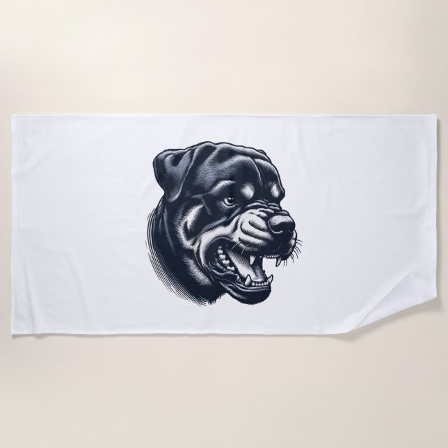 Wütender Rottweiler Hund – Kühne Wachhund-Kunst Strandtuch (Vorderseite)