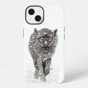 Wütender schwarzer Wolf im Schnee, wilder Winter iPhone 13 Hülle