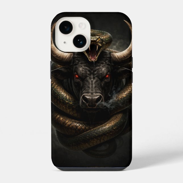 Wütender Stier und Schlangenschild - iPhone 14 Hül Hülle (Rückseite)