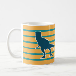 Wütender T-Rex-Dinosaurier gelb und blau Kaffeetasse