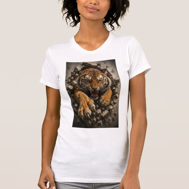 Wütender Tiger durchbricht Wand T-Shirt (Vorderseite)