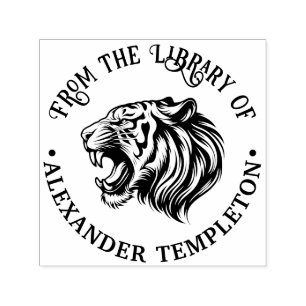 Wütender Tigerkopf zeigt Zähne 1P Bibliotheksbuch Permastempel