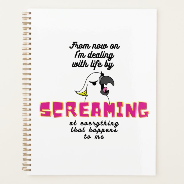 Wütender weißer Papagei mit sonniger Schrift Planer (Vorderseite)