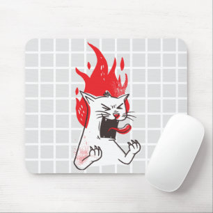 Wütendes Flammendes Katzen-Gitter-Mauspad Mousepad