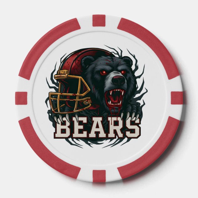 Wütendes Fußball-Bären-Maskottchen roter Helm Spie Pokerchips (Vorderseite)