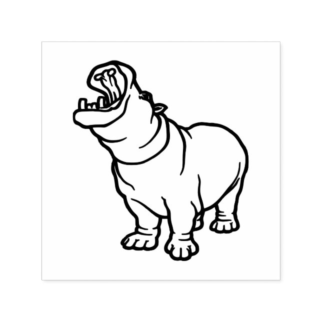 Wütendes Nilpferd #2 Linienkunstbild ohne Text Permastempel (Design)
