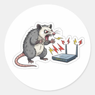 Wütendes Possum WiFi-Wut-Cartoon - Lustige Technik Runder Aufkleber