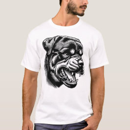 wütendes Rottweiler-Hundgesicht - Liniengrafik T-Shirt