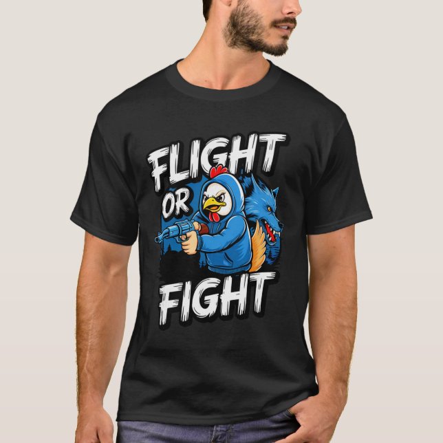 Wütendes Schlägertypen-Huhn Flucht- oder Kampfreak T-Shirt (Vorderseite)