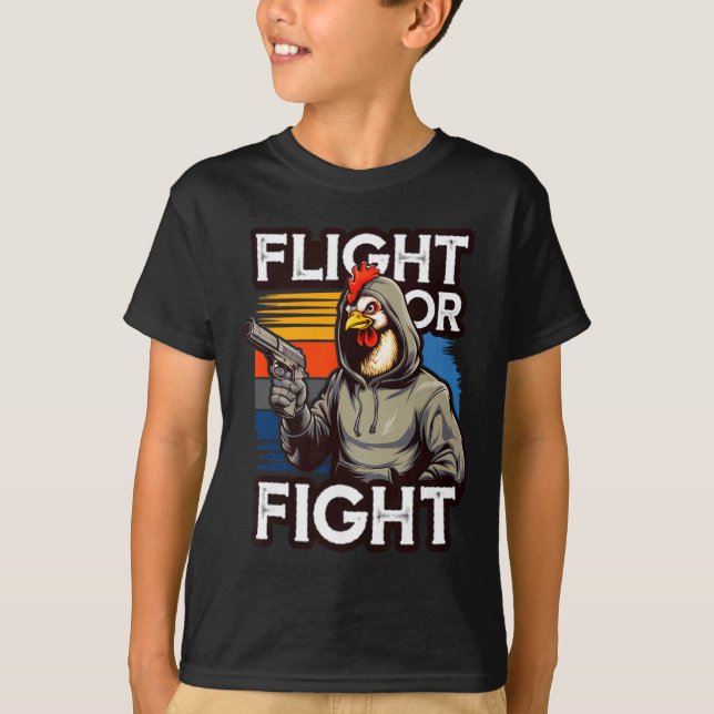 Wütendes Schlägervisiertes Huhn Flucht oder Kampfr T-Shirt (Vorderseite)