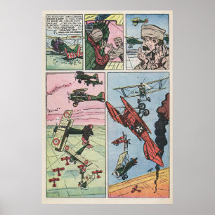 WW1 Kämpfen Flugzeug Dogfight Vintages Comic Buchs Poster