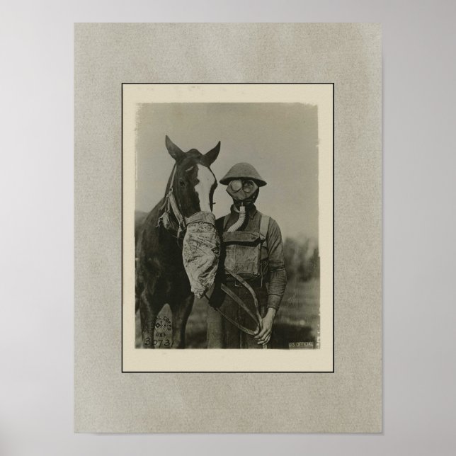 WW1 Soldat und Pferd mit Gasmaske Patriotic Poster (Vorne)