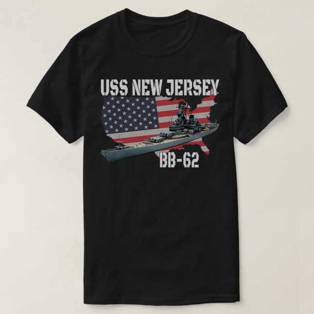WW2 American Battleship USS New Jersey BB62 Warshi T-Shirt (Design vorne)