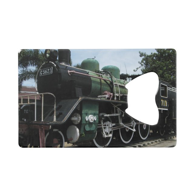 WW2 Dampfzug an der Kwai-Brücke Geldbeutel Flaschenöffner (Vorderseite (Horizontal))