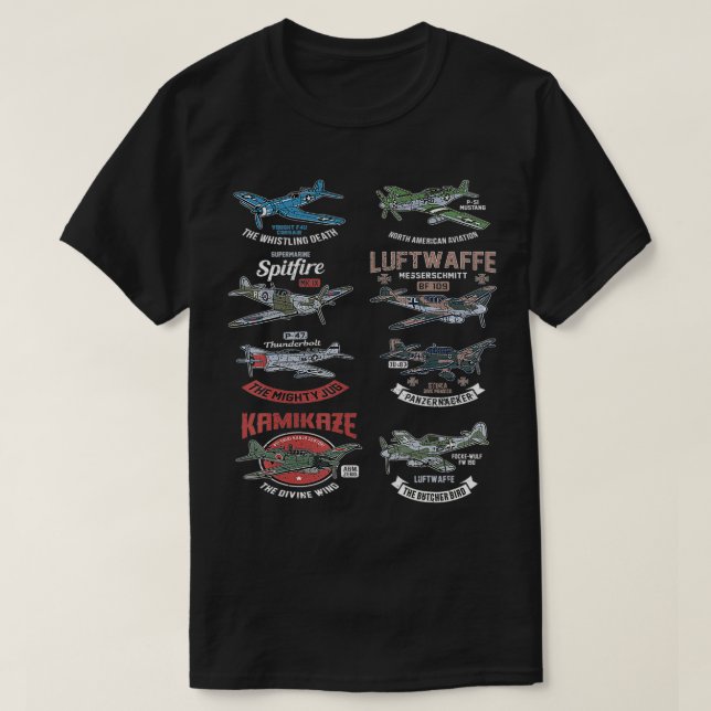 WW2 Flugzeug Warbirds Warplanes F4U Corsair P47 Th T-Shirt (Design vorne)