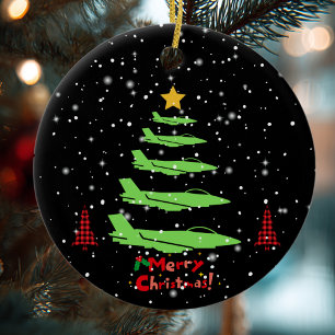 WW2 Flugzeug, Weihnachtsbaum, Schneeflocken, Whims Keramik Ornament