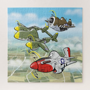WW2 Kampfflugzeuge P-51, P-47, P-47Karikaturen Puzzle