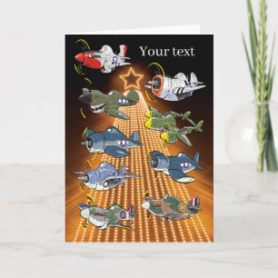 ww2 Kampfflugzeuge Weihnachtskartenvorlage für Flu Feiertagskarte