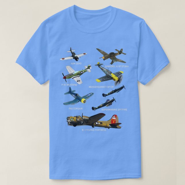 WW2 Planes Warbirds P51 Mustang Spitfire Messersch T-Shirt (Design vorne)
