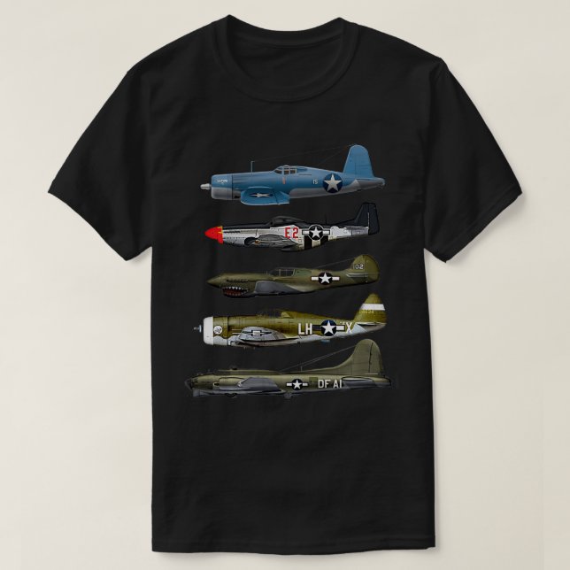 WW2 Warplane B17 P51 Mustang F4U Corsair P40 Warha T-Shirt (Design vorne)