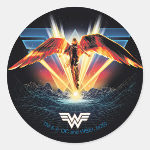 WW84   80's Retrowave Wonder Woman Graphic Runder Aufkleber