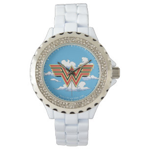 WW84   Retro Comic Wonder Woman Logo Cloud Muster Armbanduhr
