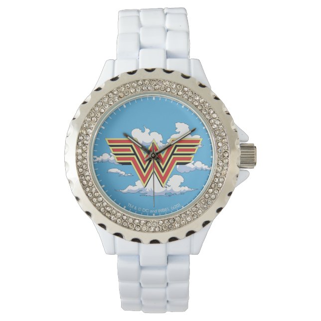 WW84 | Retro Comic Wonder Woman Logo Cloud Muster Armbanduhr (Vorderseite)
