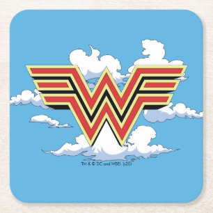 WW84   Retro Comic Wonder Woman Logo Cloud Pattern Rechteckiger Pappuntersetzer