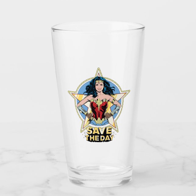 WW84 | Rett The Day Wonder Woman Retro Comic Art Glas (Vorderseite)