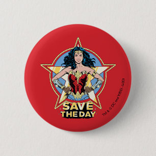 WW84  Retten The Day Wonder Woman Retro Comic Art Button