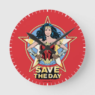 WW84  Retten The Day Wonder Woman Retro Comic Art Runde Wanduhr