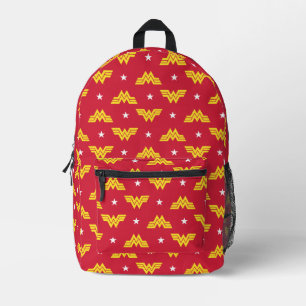 WW84   Rotes Wonder Woman-Logo und Sterne-Muster Bedruckter Rucksack