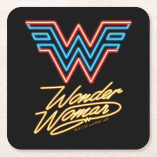 WW84   Wonder Woman Neon Light Logo Rechteckiger Pappuntersetzer