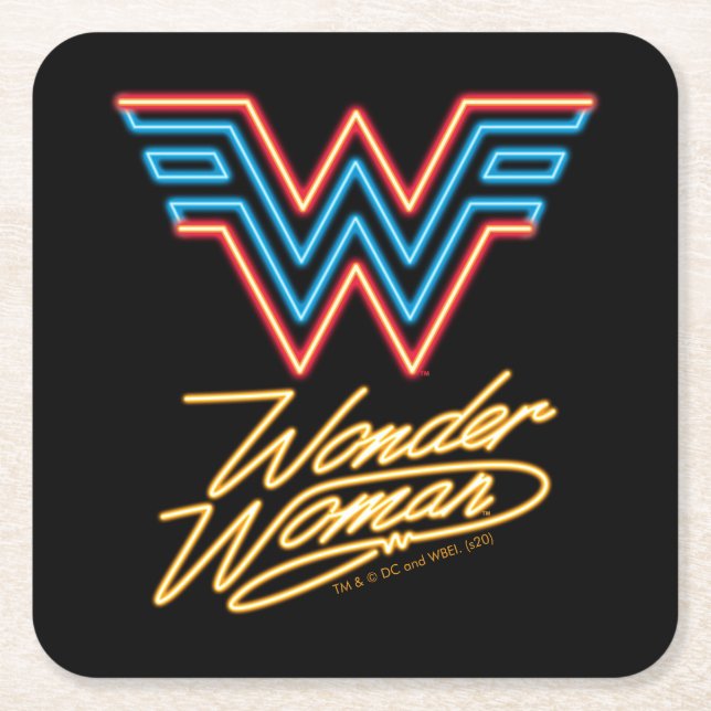 WW84 | Wonder Woman Neon Light Logo Rechteckiger Pappuntersetzer (Vorderseite)