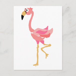 WW-Funny Flamingo Primitive Art Cartoon Postkarte