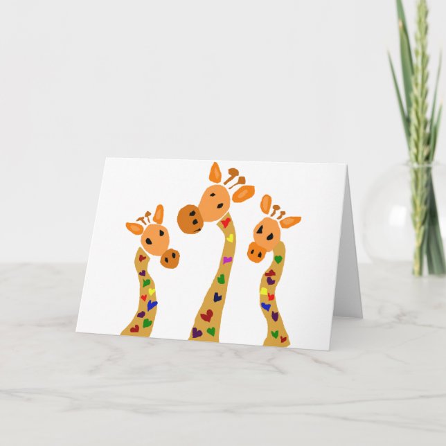 WW- Giraffe und Herz Primitive Art Cartoon Karte (Vorderseite)