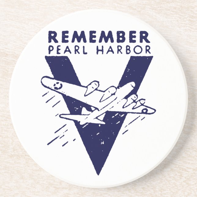 WWII Blue Remember Pearl Harbor Sandstein Untersetzer (Vorne)