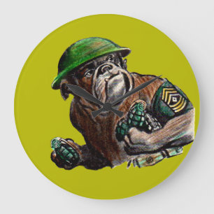 WWII Bulldoggen-Hundesoldat Sergeant Rover Große Wanduhr