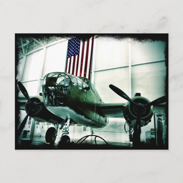 WWII Flugzeug - Amerikanische Flagge - Patriotisch Postkarte (Vorderseite)