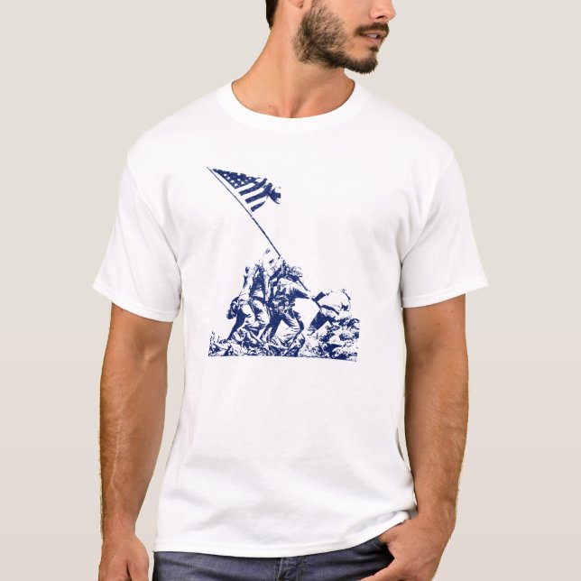 WWII Iwojima Flaggen-Anheben, blau T-Shirt (Vorderseite)