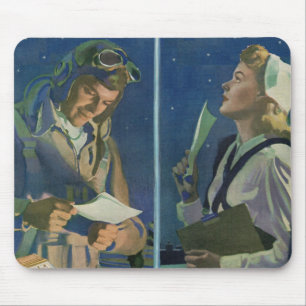 WWII-Pilot und Krankenschwester in einer Fernbezie Mousepad